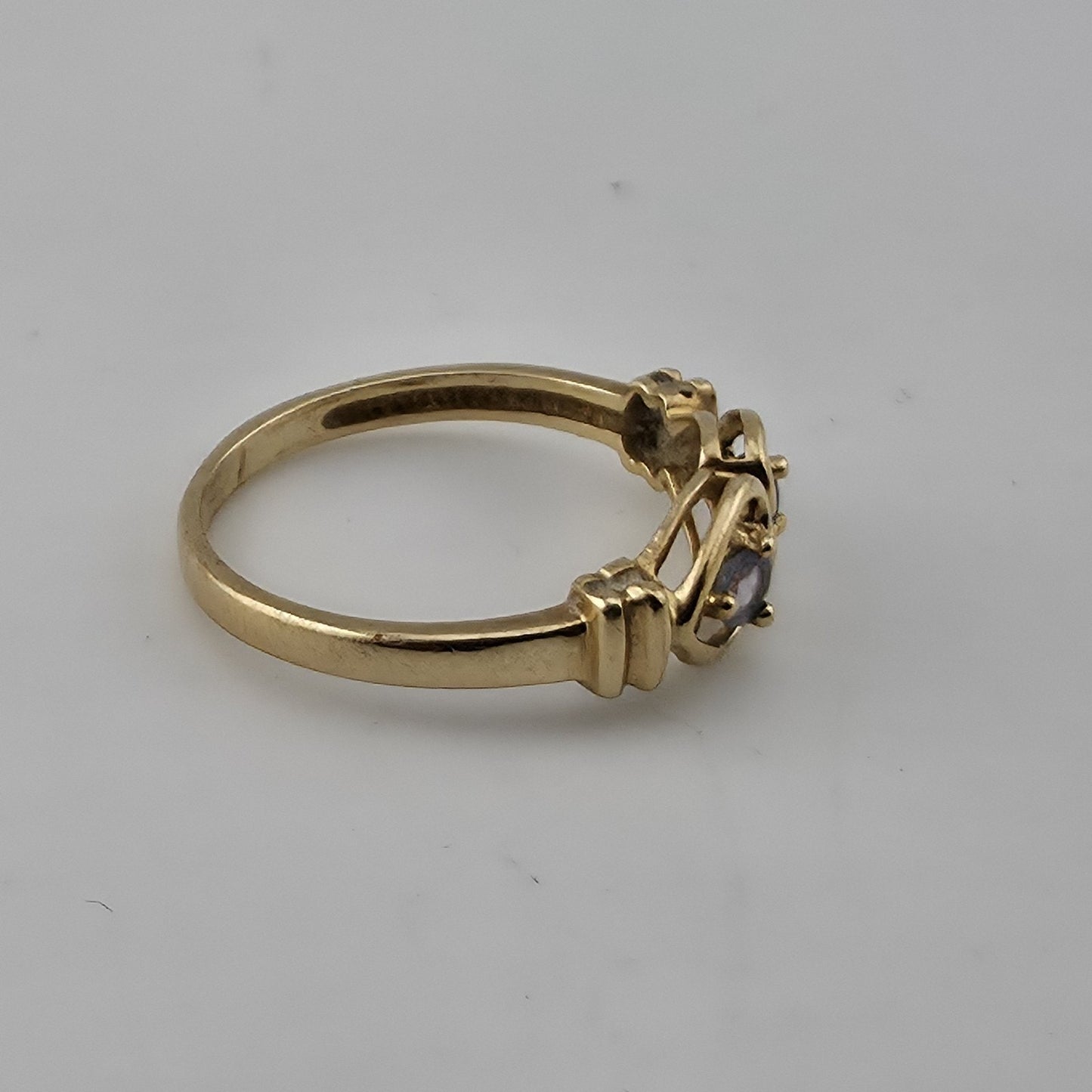 10K Yellow Gold Heart Ring Amethyst Purple Stones Vintage Size 6.75