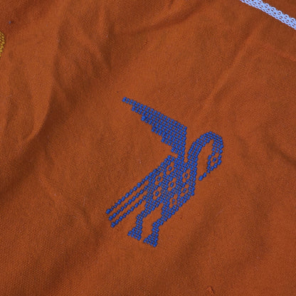 Vintage Mexican Handwoven Orange Blanket Bird Embroidery Serape Textile Throw