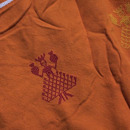Vintage Mexican Handwoven Orange Blanket Bird Embroidery Serape Textile Throw