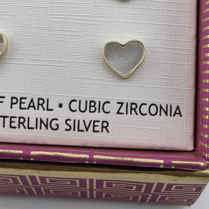 Addison Blvd Sterling Silver Stud Earrings Set CZ Pearl MOP Heart Gold Tone New