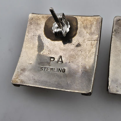 Priscilla Apache PA Sterling Silver Ribbed Cable Stud Earrings Southwest Navajo
