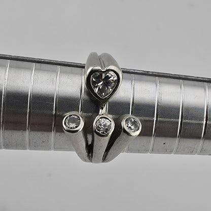 Sterling Silver Heart CZ Wrap Ring Size 7 Romantic Open Design 925