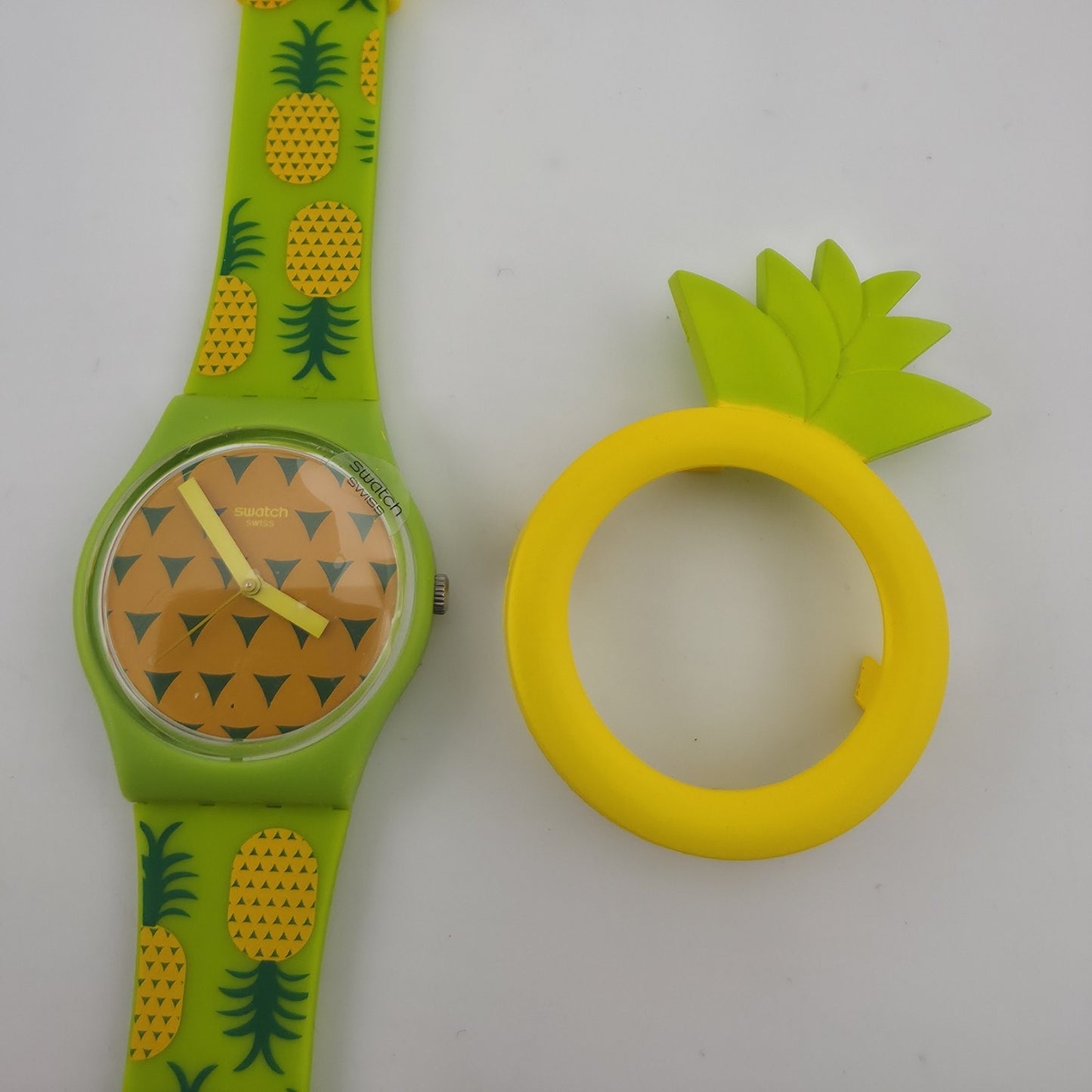 Swatch Originals Exotic Taste Pineapple Watch Green Strap Removable Bezel New