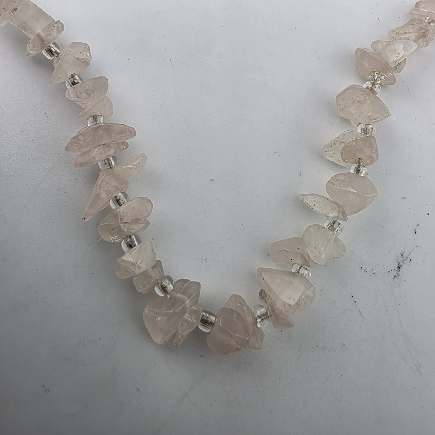 Rose Quartz Chip Necklace 20” Pink Gemstone Beaded Healing Boho