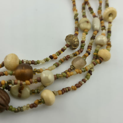 Necklace Artisan Mix Media Beaded Art Glass Earthy Boho 30" 1950s Vintage
