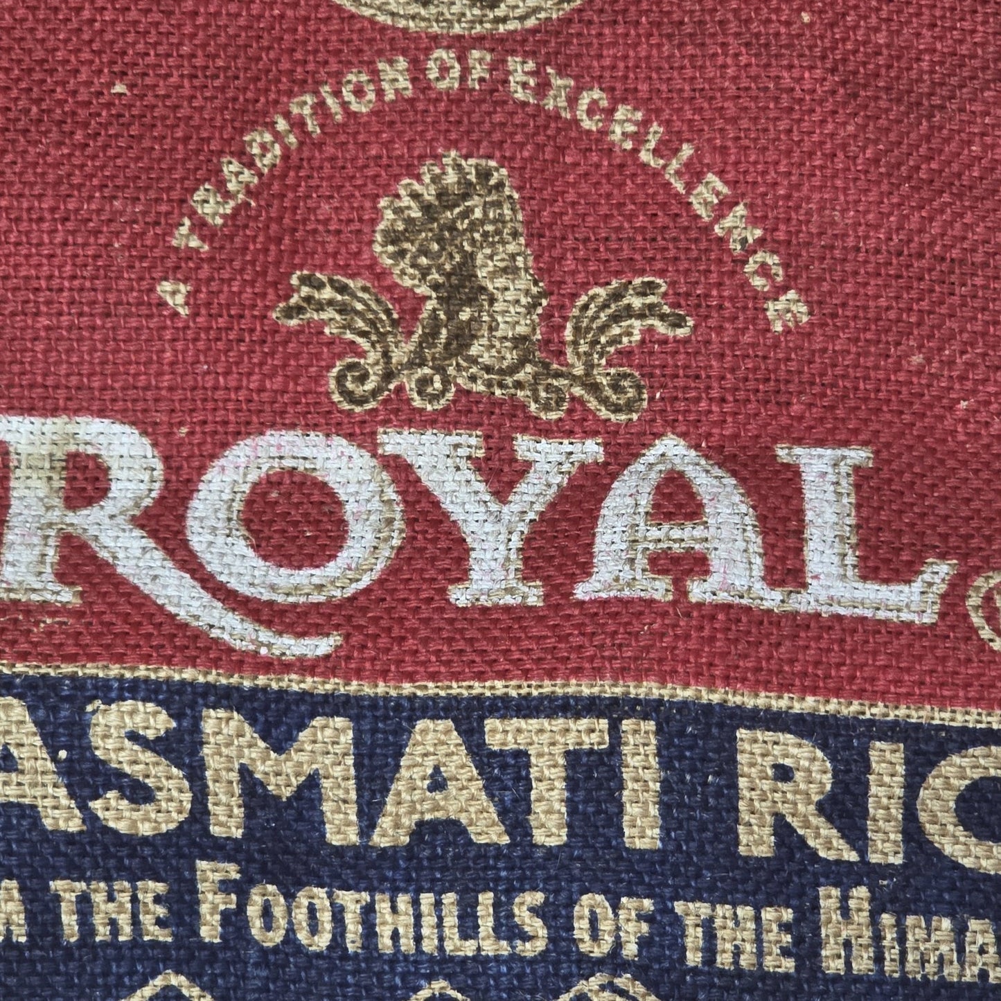 Royal Basmati Rice Burlap Tote Bag Upcycled Sack Reusable Market Bag Red
