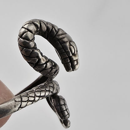 925 Sterling Silver Snake Ring Adjustable Coiled Serpent Wrap Vintage
