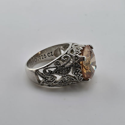 Esposito ESPO Ring Sterling 925 Silver Jubilee Champagne CZ Size 6 Vintage