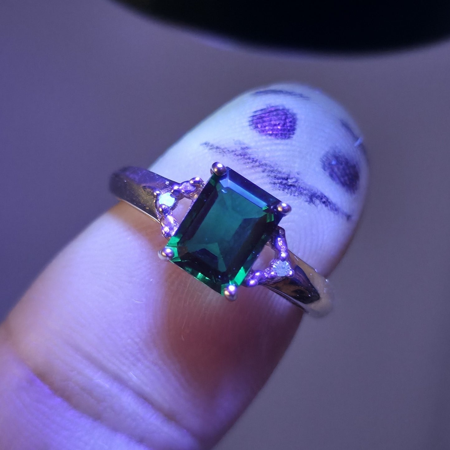 14K Yellow Gold Lab Emerald Ring Diamond Accents Size 6.75 Jewelry