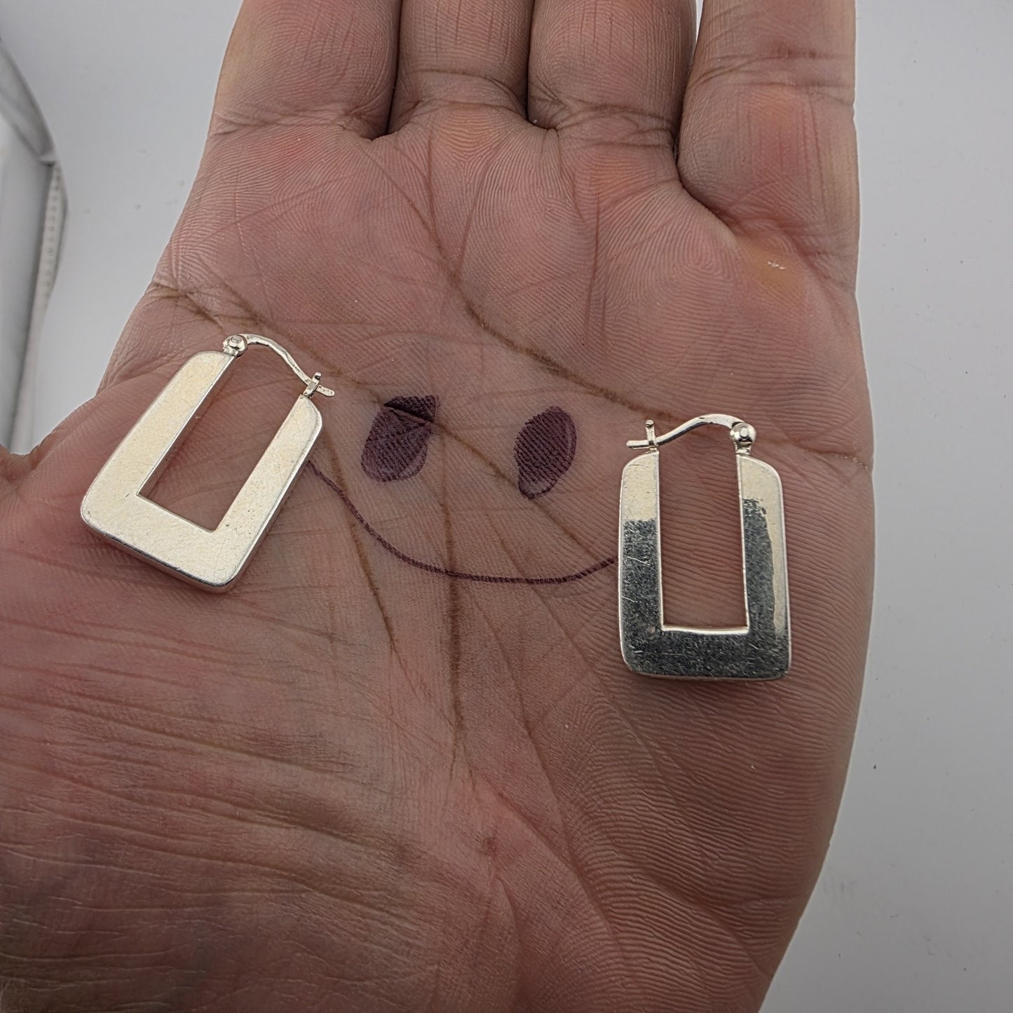 Sterling Silver 925 Rectangle Hoop Earrings Minimalist Geometric Dangle