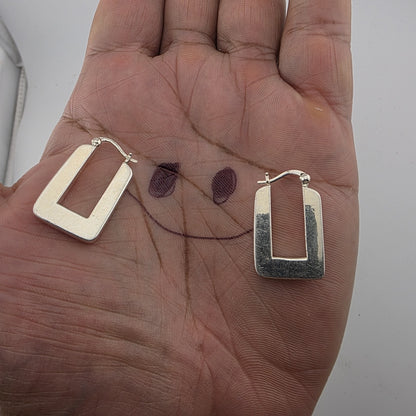 Sterling Silver 925 Rectangle Hoop Earrings Minimalist Geometric Dangle