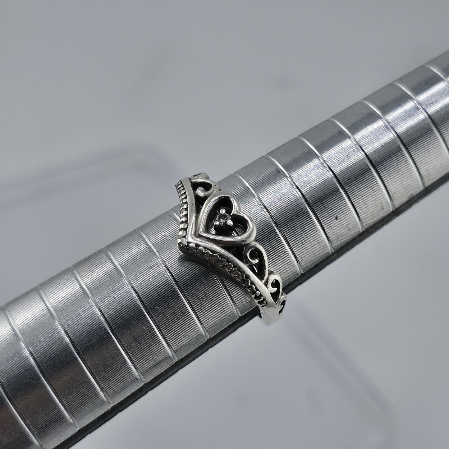 Sterling Silver Princess Tiara Crown Ring Heart Size 7.5