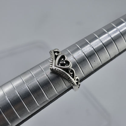 Sterling Silver Princess Tiara Crown Ring Heart Size 7.5
