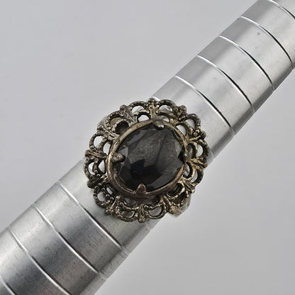 Vintage Mid Century Sterling Silver Black Onyx Ring Size 6.5 Filigree Statement