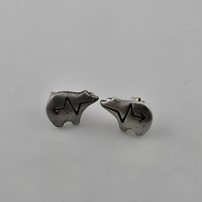 Vintage 925 Sterling Silver Bear Stud Earrings Southwest Native Animal Totem