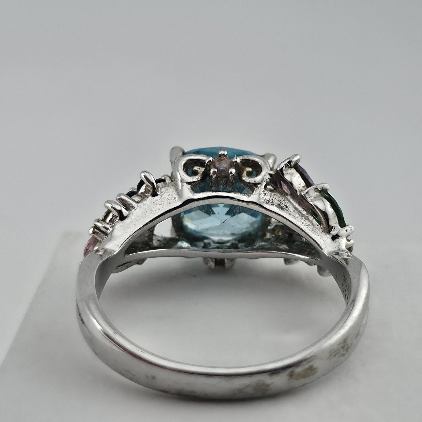 Thomas Kinkade BGE 925 Sterling Silver Multi Gem Floral Ring Blue Stone Size 9