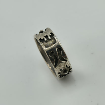Vintage Sterling Silver 925 Native Style Story Ring Sz 6 Pictogram Band Abstract