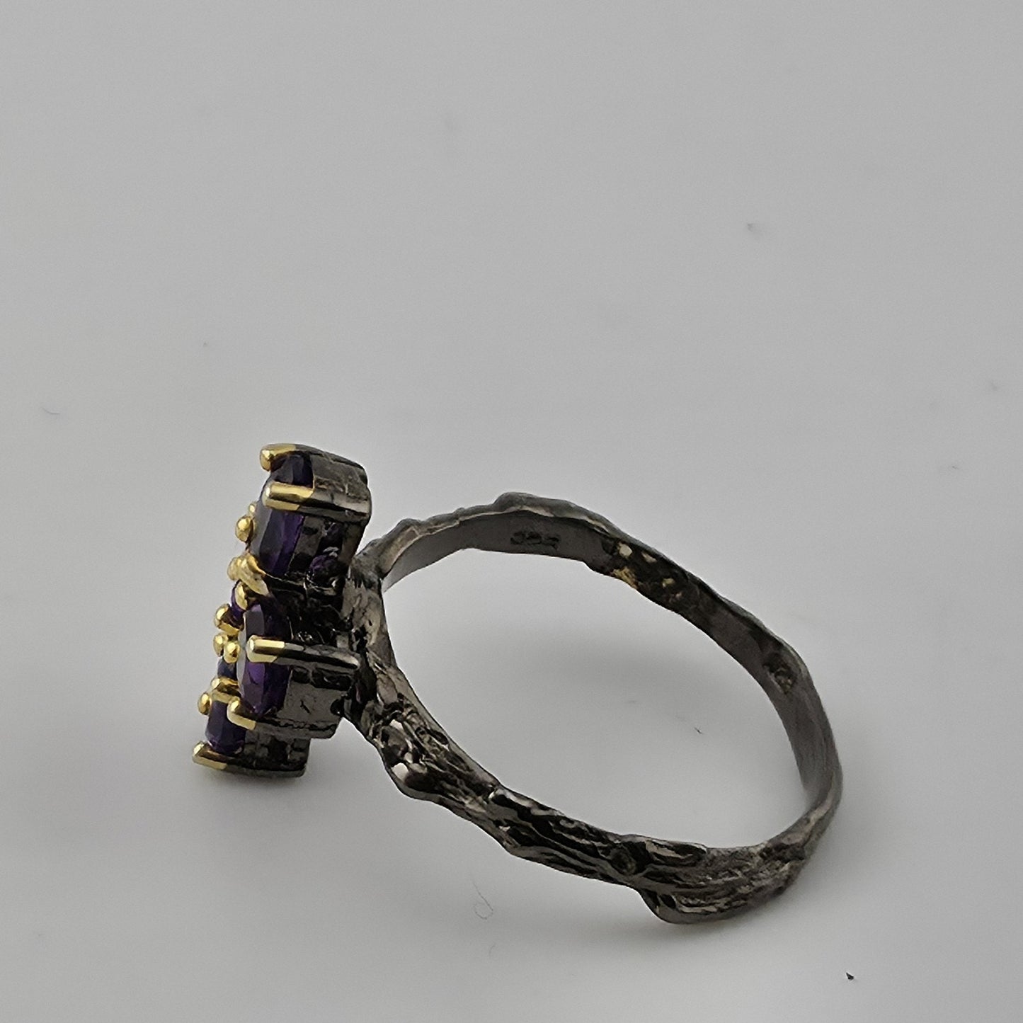 Sterling Silver Cross Ring Purple Amethyst Stones Artisan Organic Band Sz 6.75