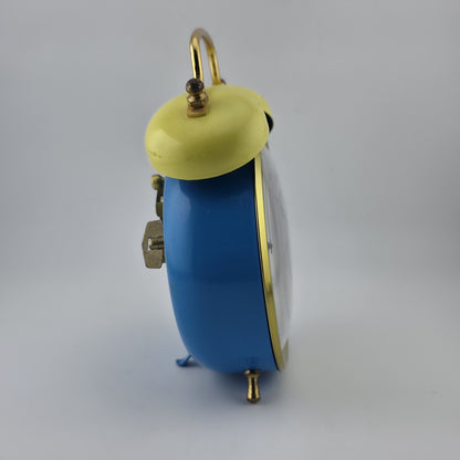 Smurf Double Bell Alarm Clock Bradley Time Blue Yellow Tested Runs Vintage