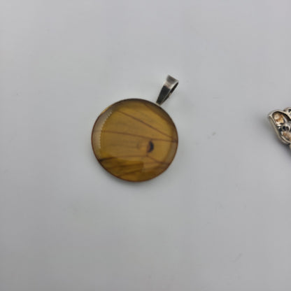 Vintage Sterling Silver Amber Pendant Large Round Honey Cognac Inclusion 1.5"