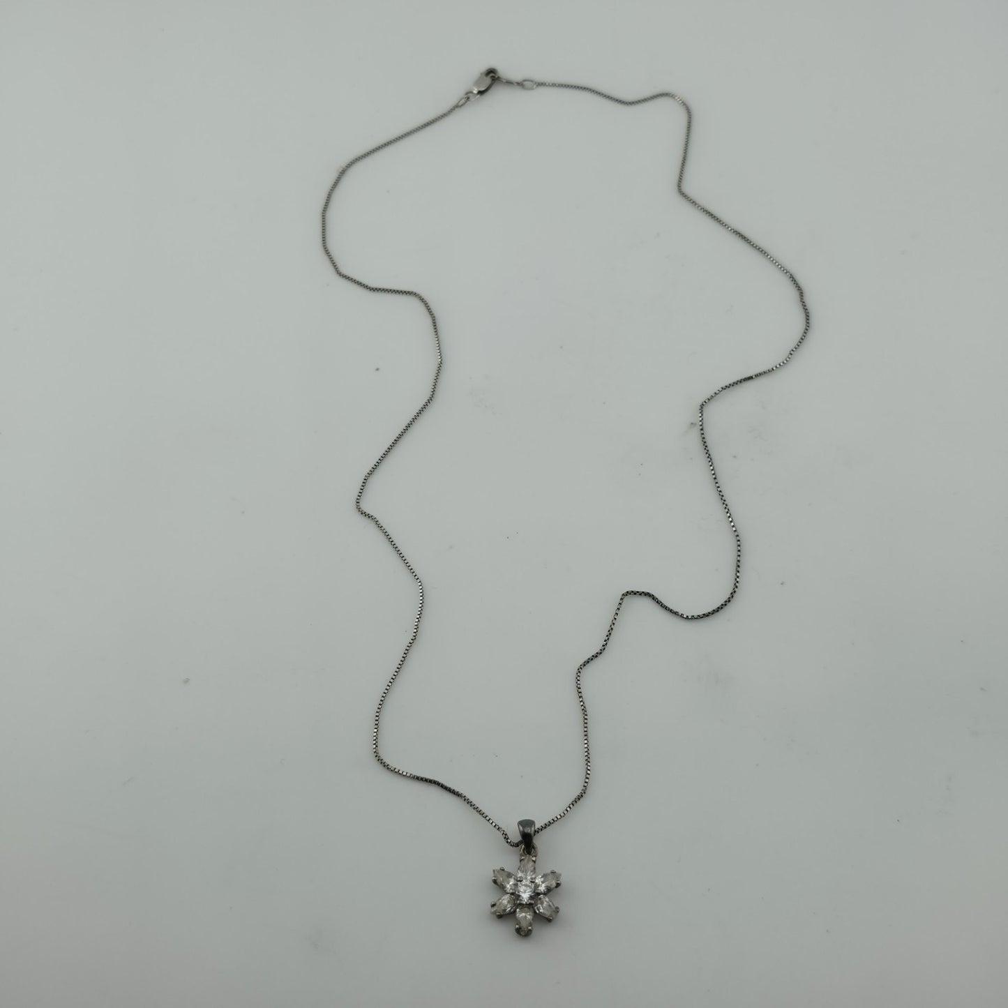 Sterling Silver 925 CZ Flower Pendant Necklace 18” Dainty Box Chain