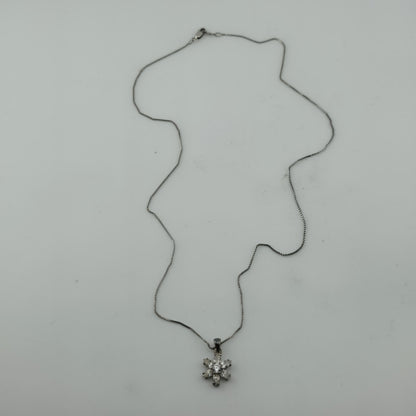 Sterling Silver 925 CZ Flower Pendant Necklace 18” Dainty Box Chain