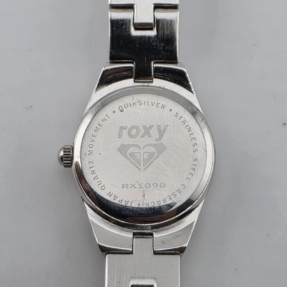Vintage Roxy RX1090 Pink Dial Rhinestone Quartz Watch Womens Stainless Steel
