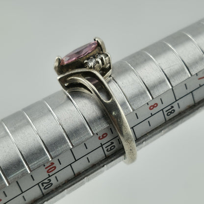 Sterling Silver 925 marquise cut Pink Stone Ring CZ Accents Size 8.75
