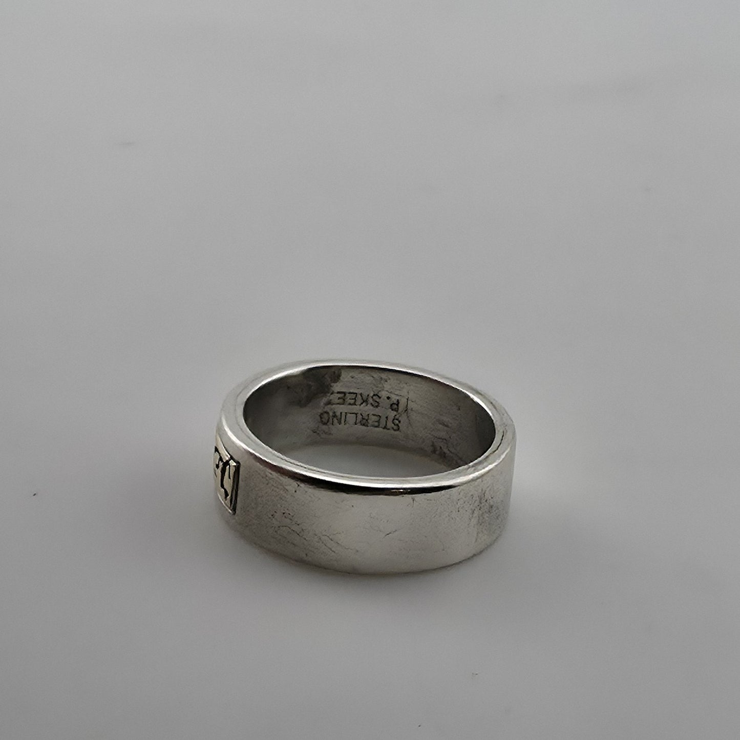P Skeets Navajo Sterling Silver 14K Gold Kokopelli Band Ring Southwest Size 5.5