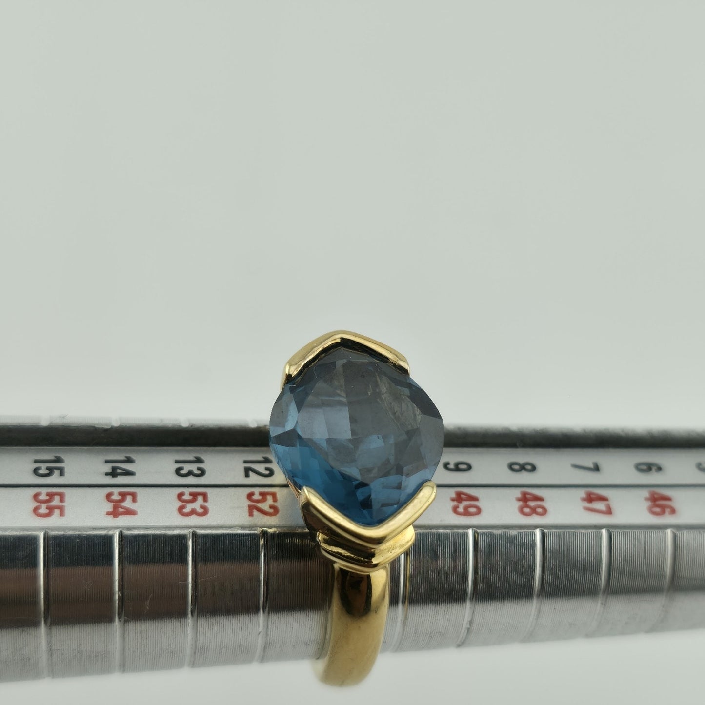 925 Silver Gold Plated Ring Simulated Oval Cut Blue London Topaz Solitaire 5.5