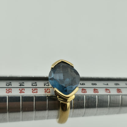 925 Silver Gold Plated Ring Simulated Oval Cut Blue London Topaz Solitaire 5.5