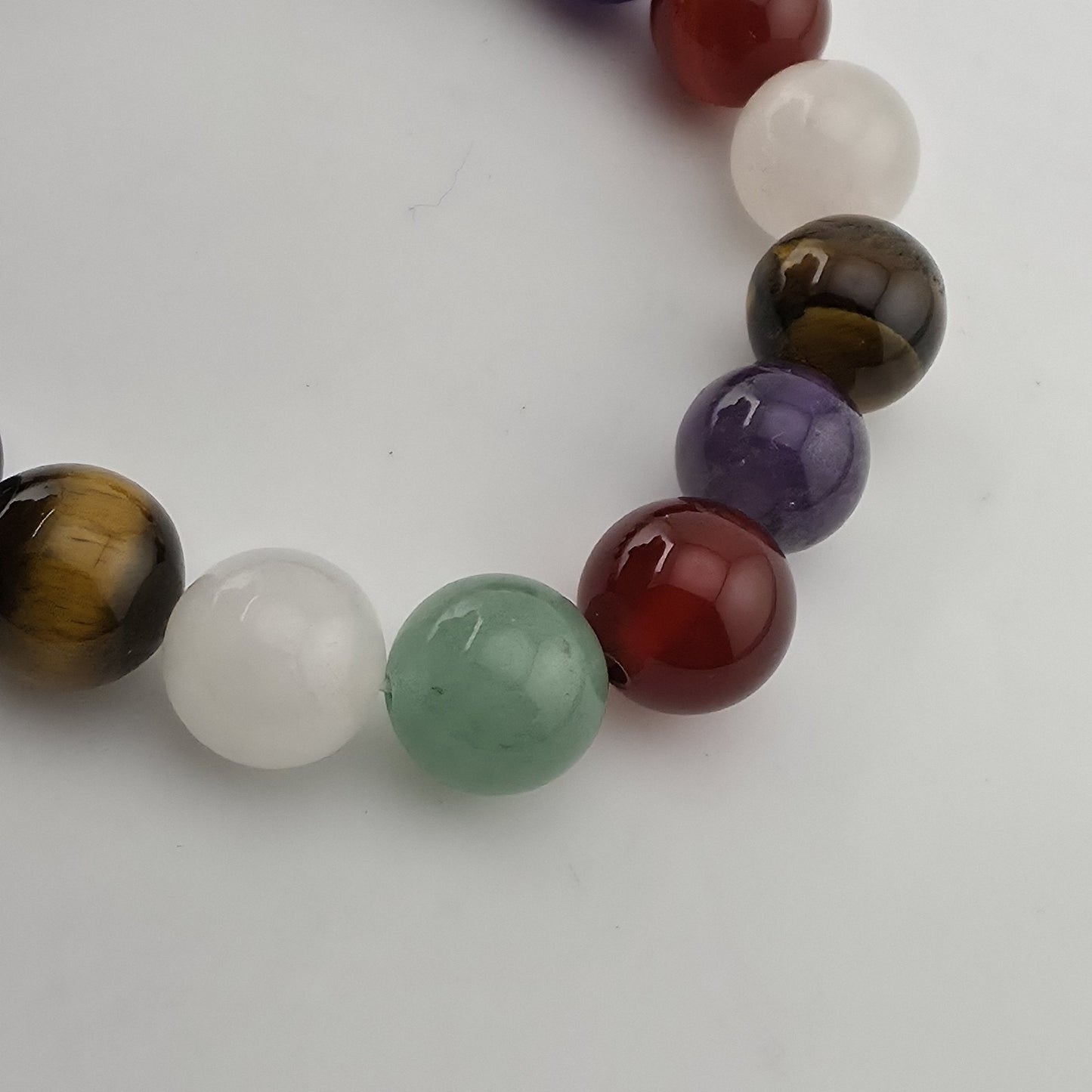 Multi Gemstone Beaded Stretch Bracelet Amethyst Tiger’s Eye Quartz 6.25"