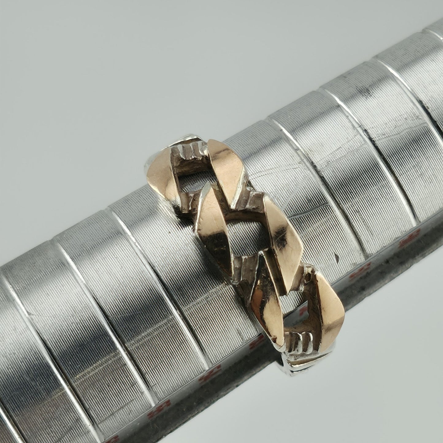 925 Sterling Silver 18K Gold Cuban Link Ring Sz 6.5 Two Tone Chain Band Unisex