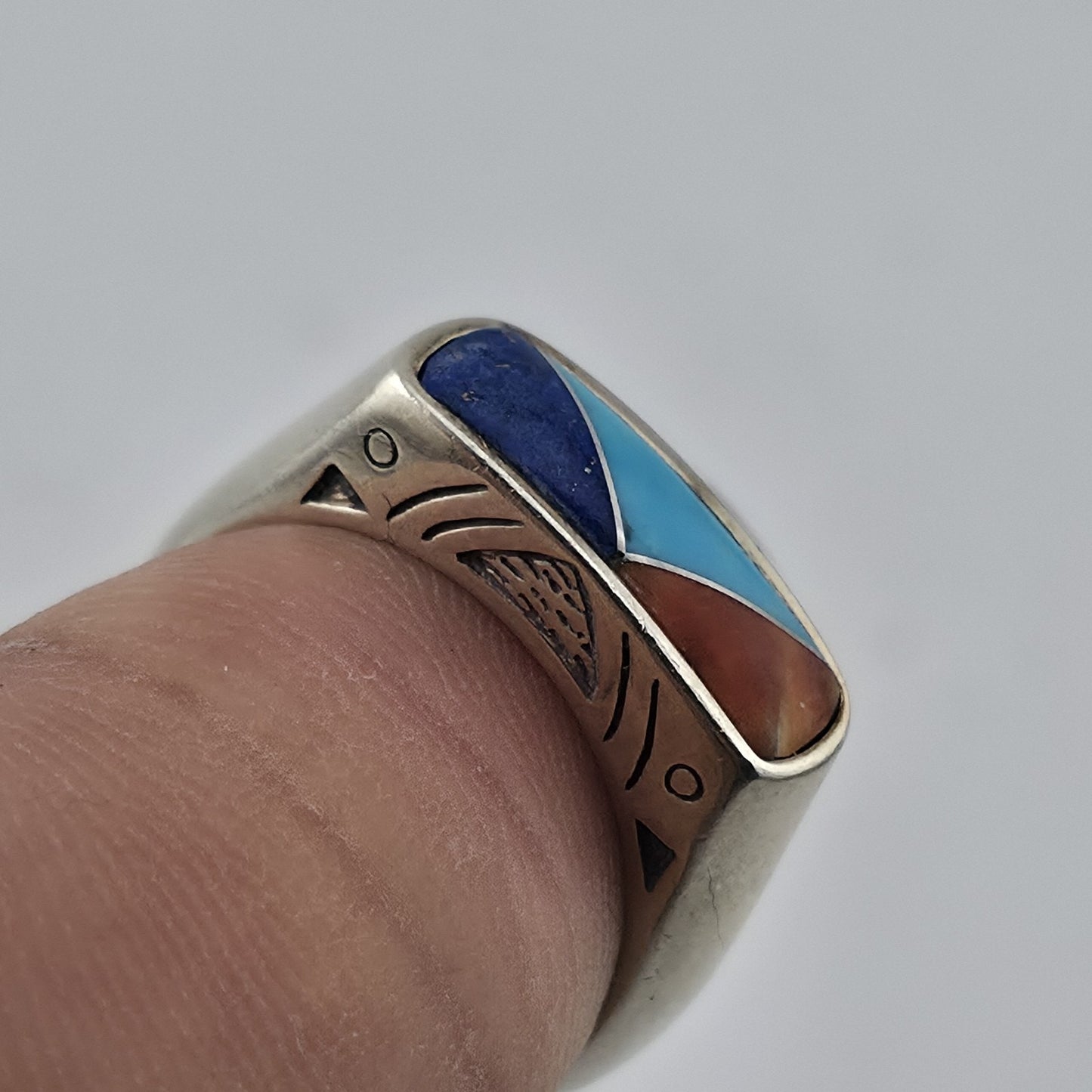 Carolyn Pollack Relios Sterling Silver Inlay Ring Size 7 Lapis Turquoise Coral