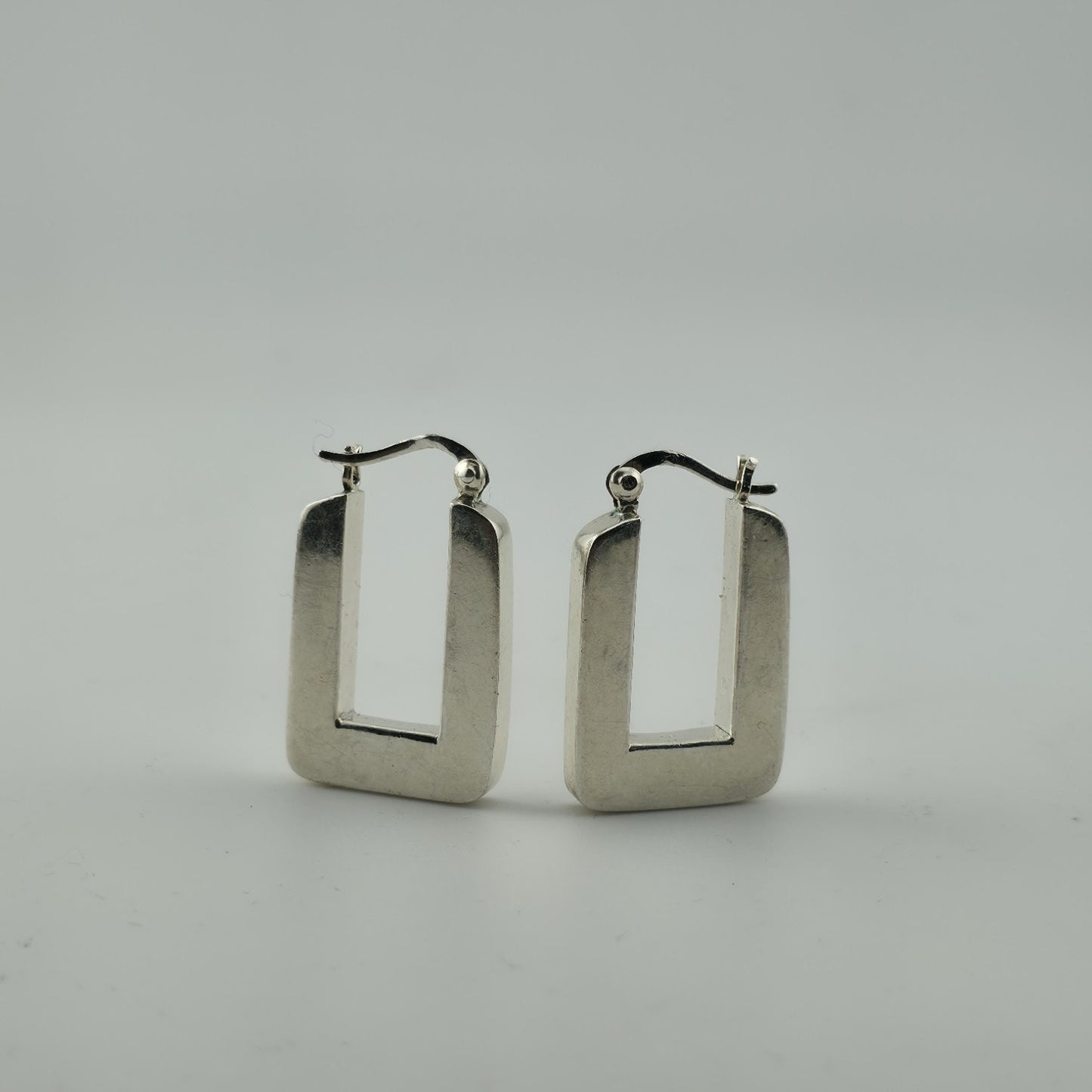 Sterling Silver 925 Rectangle Hoop Earrings Minimalist Geometric Dangle