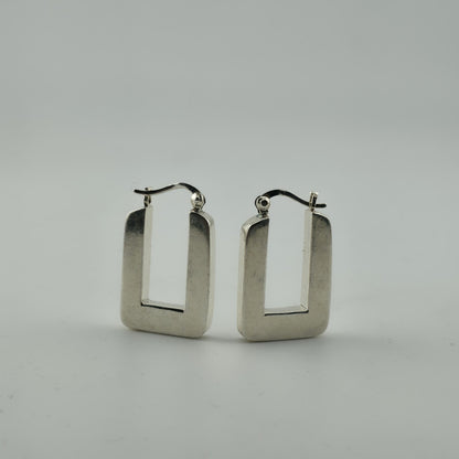 Sterling Silver 925 Rectangle Hoop Earrings Minimalist Geometric Dangle