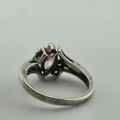 Sterling Silver 925 marquise cut Pink Stone Ring CZ Accents Size 8.75