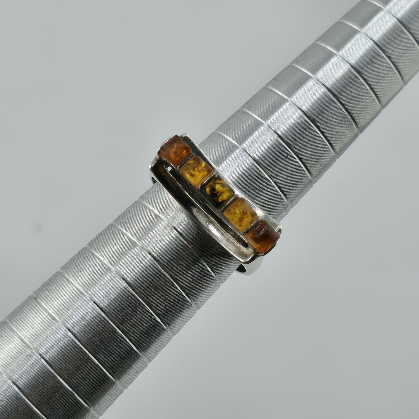 Vintage Baltic Amber Ring 925 Sterling Silver Poland Cognac Honey Sz 7.5