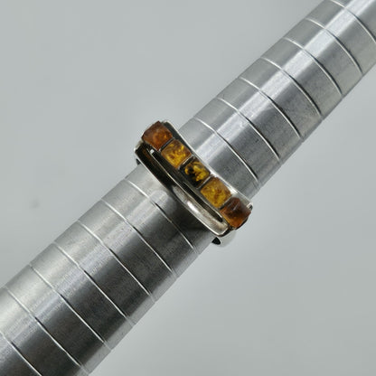 Vintage Baltic Amber Ring 925 Sterling Silver Poland Cognac Honey Sz 7.5