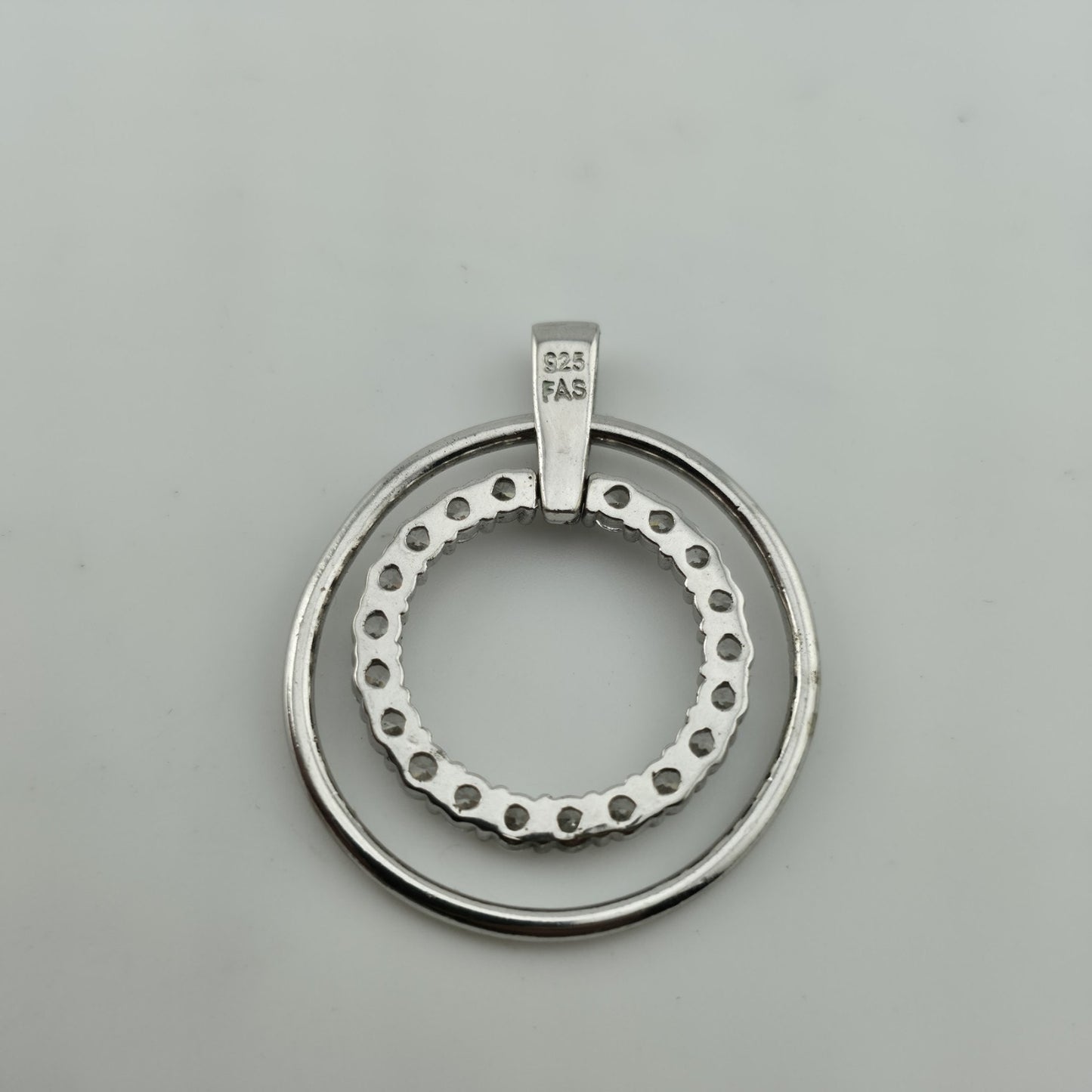 Sterling Silver 925 CZ Circle Pendant Inner Ring Only Silver Modern Double Circl
