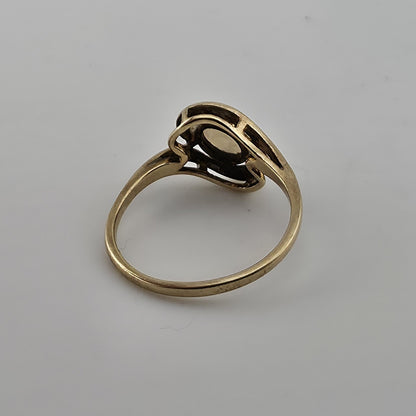 10K Yellow Gold Opal Ring Vintage Oval Cabochon Swirl Setting Size 6.25
