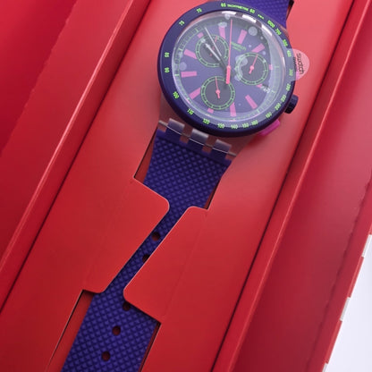 NEW RARE SWATCH SWISS MADE PURP-LOl CHRONOGRAPH WATCH, SUSK400 NEW 42MM Purple