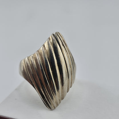 Sterling Silver Size 9 Modern Ribbed Fan Statement Ring 925 Mcm
