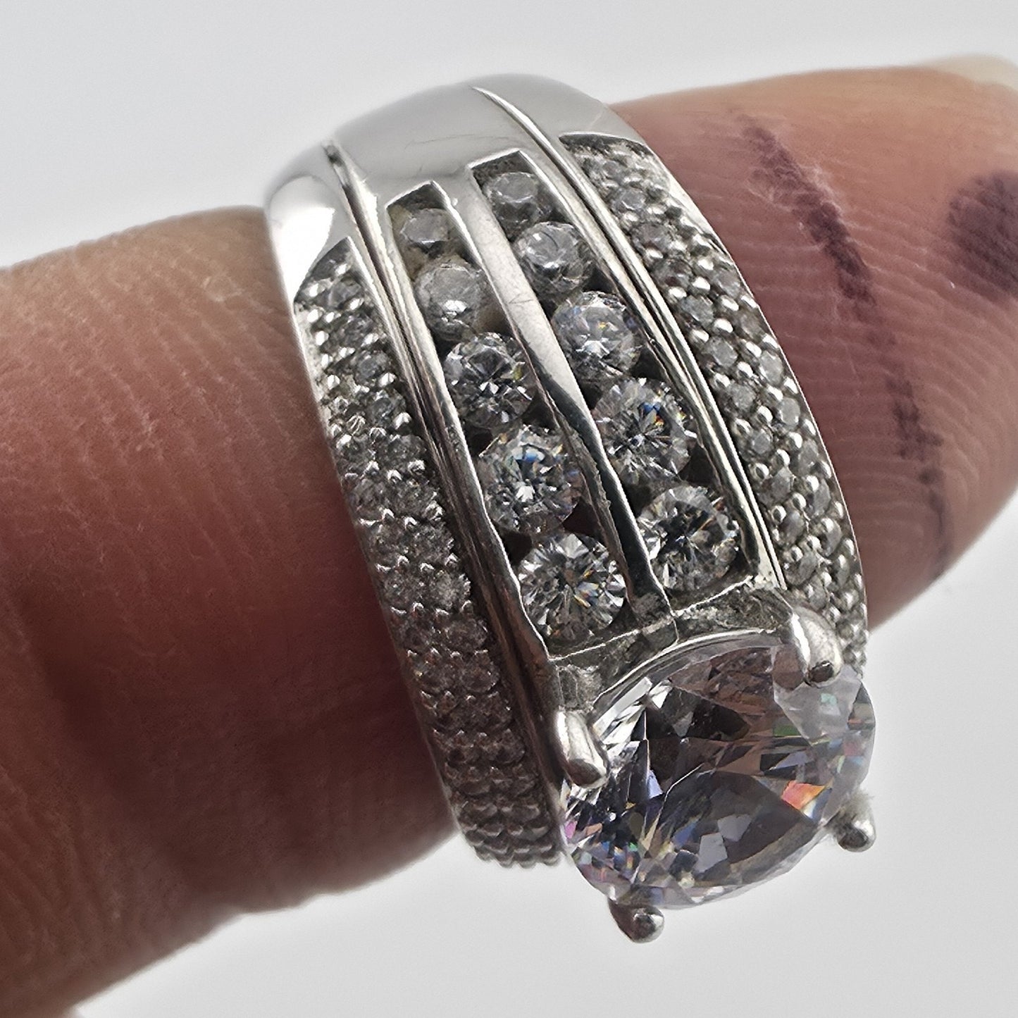 Sterling Silver CZ Bridal Ring Set Size 6.75 Wedding Engagement Set Jewelry
