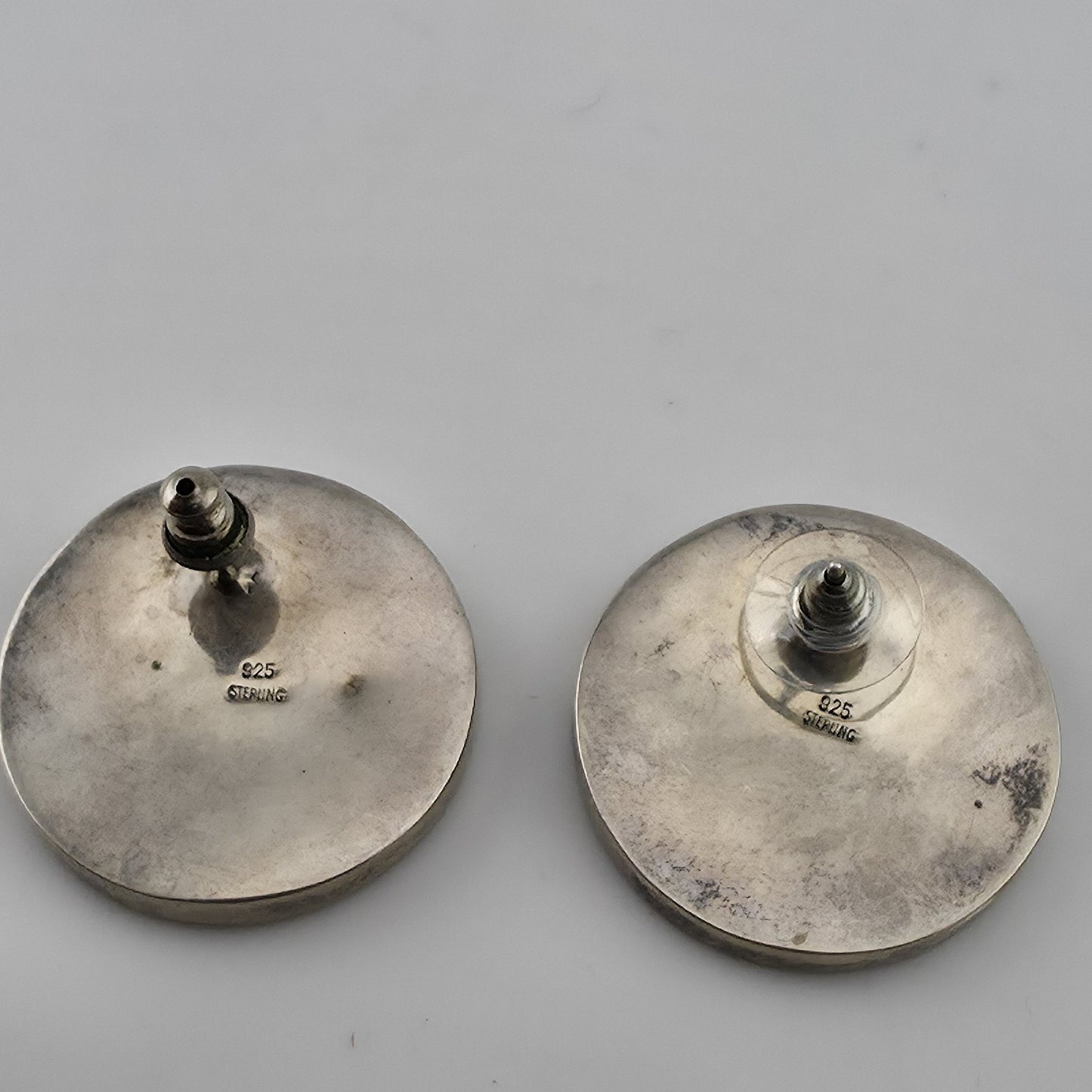 Vintage 925 Sterling Silver Round Disc Stud Earrings Modernist Minimalist Large