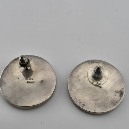 Vintage 925 Sterling Silver Round Disc Stud Earrings Modernist Minimalist Large
