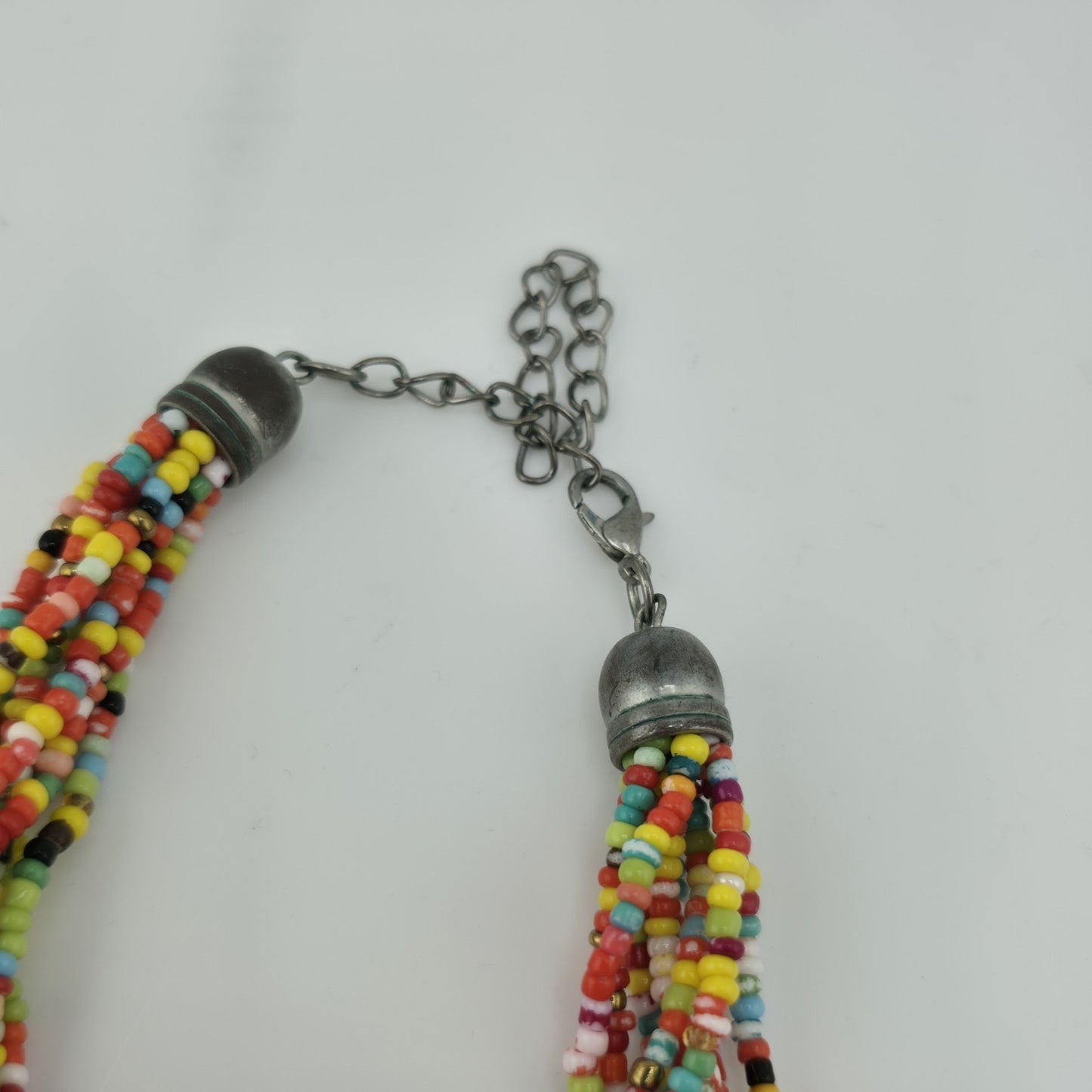 Multicolor Seed Bead Necklace Chunky Boho Statement Multi Strand Adjustable