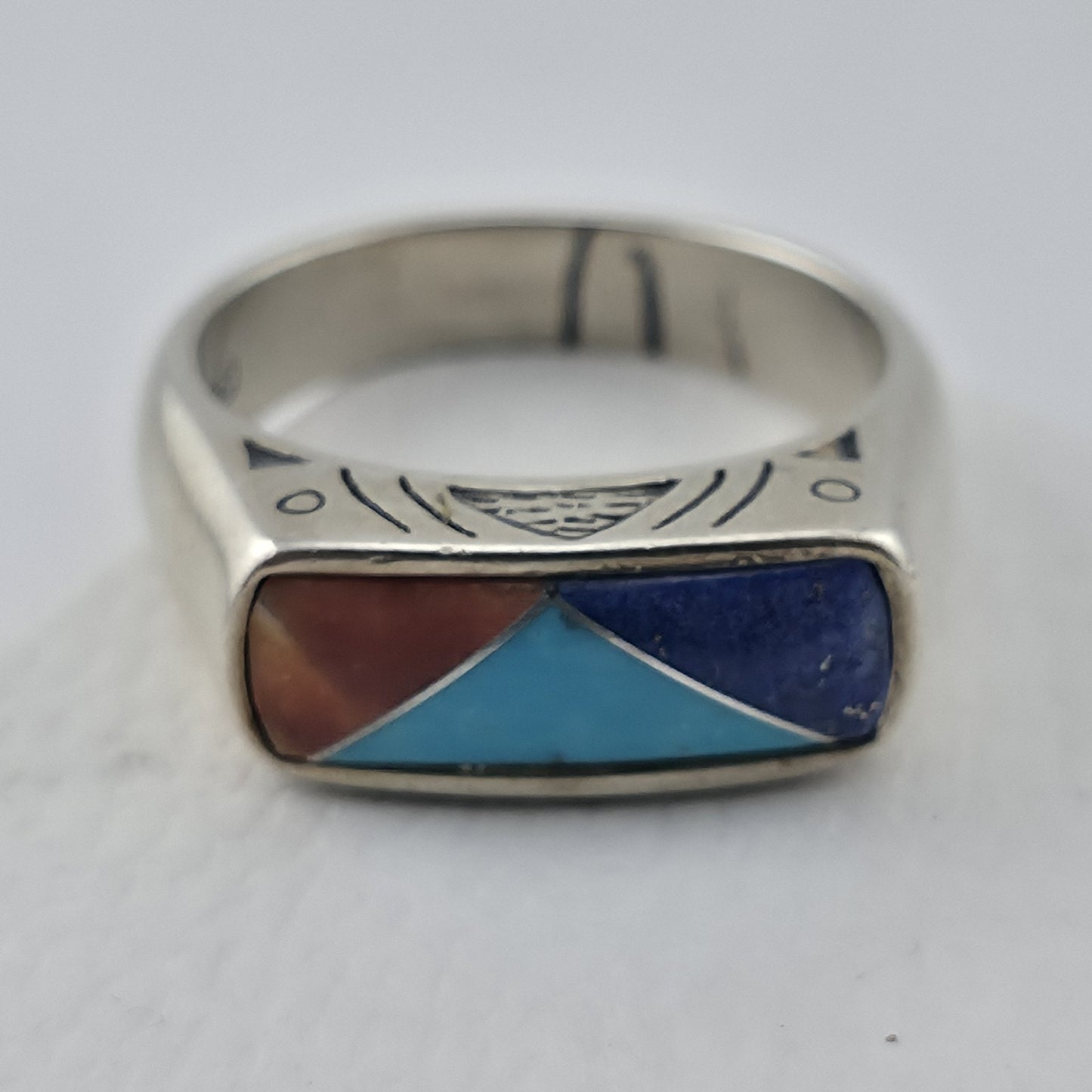 Carolyn Pollack Relios Sterling Silver Inlay Ring Size 7 Lapis Turquoise Coral
