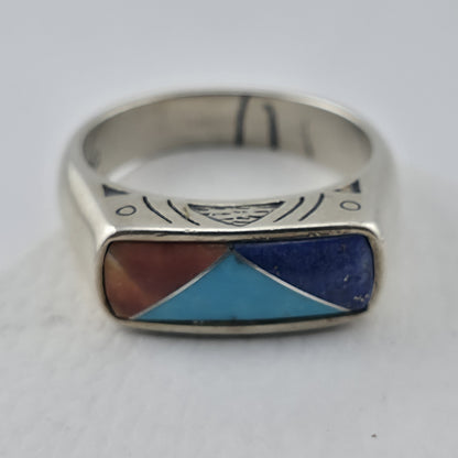 Carolyn Pollack Relios Sterling Silver Inlay Ring Size 7 Lapis Turquoise Coral
