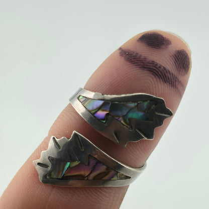 STERLING SILVER Ring ABALONE BYPASS Size 8 - 11 SIGNED APS VINTAGE MEXICAN